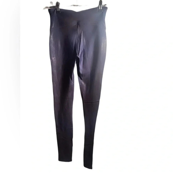 SPANX faux leathered blue stretch compression core yoga day 2 nite leggings S - Picture 3 of 3